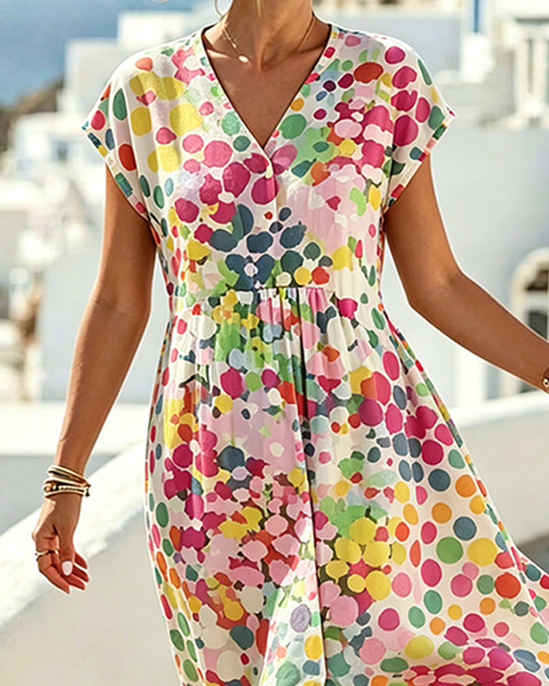 Sukienka Polka Dot V-Szyja Talia