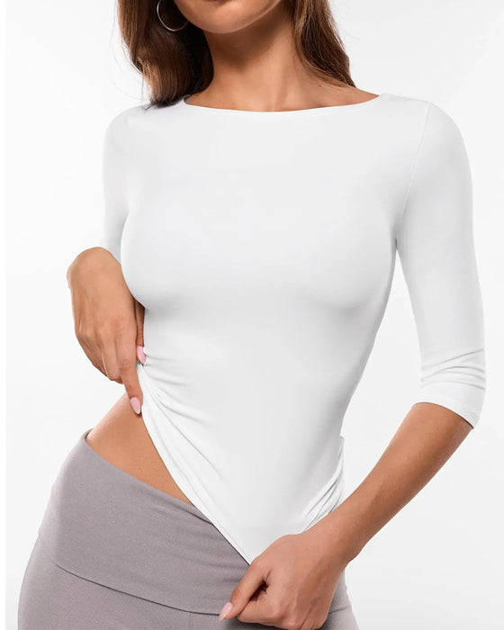 T-Shirt Stylowy Długość Do Łokcia Rękaw Slim Fit Warstwa Bazowa
