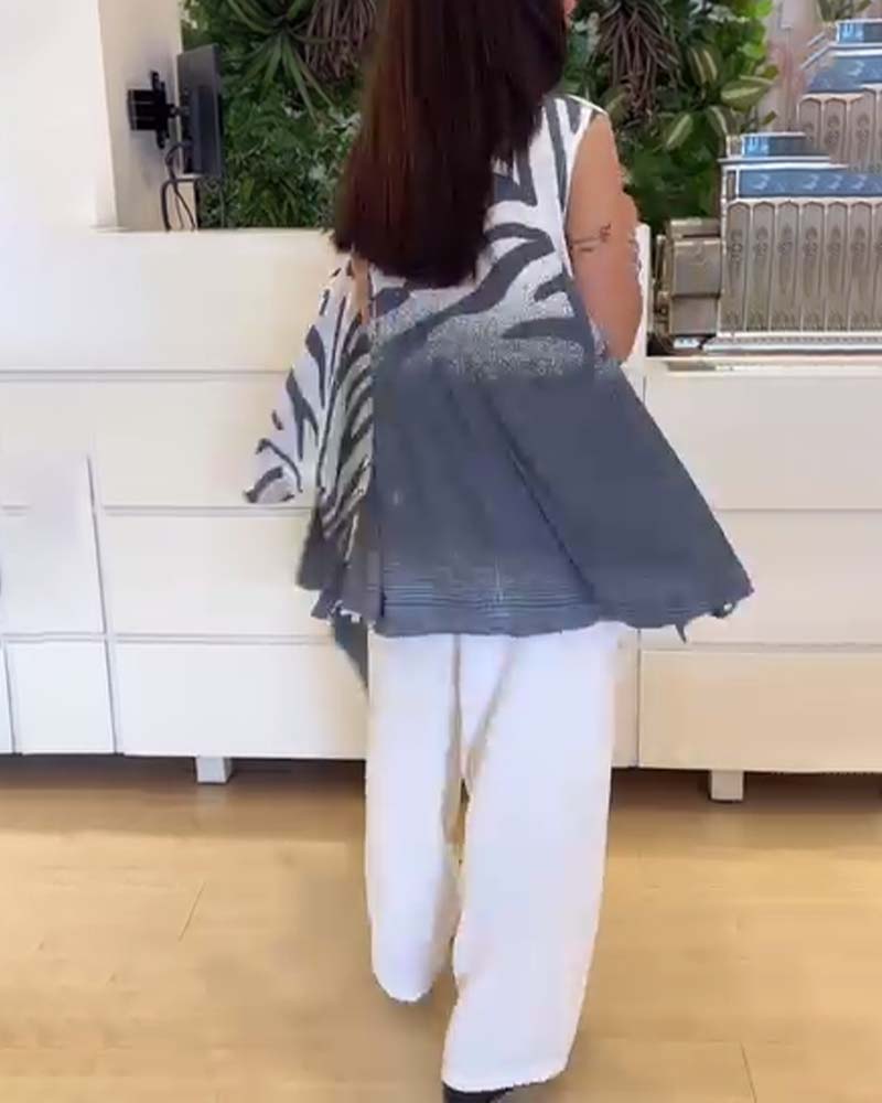 Top Bez Rękawów Zebra Nadruk