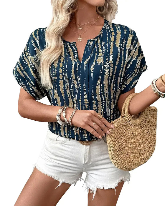 Bluzka Tie-Dye Pionowy Wzór W Paski Krótki Rękaw