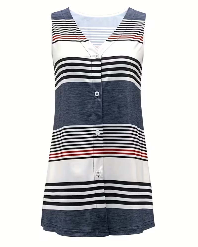 Top W Paski Bez Rękawów Z Dekoltem W Szyję