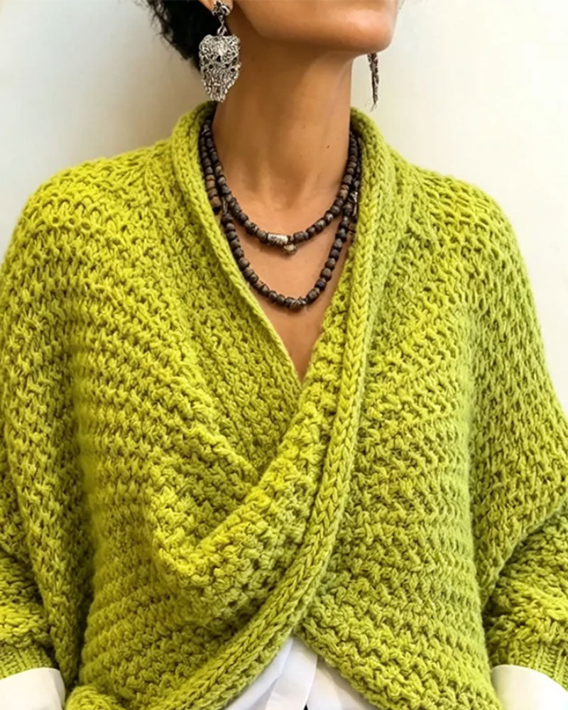 Pullover Gruby Dekolt W Twist Nieregularny Dzianinowy