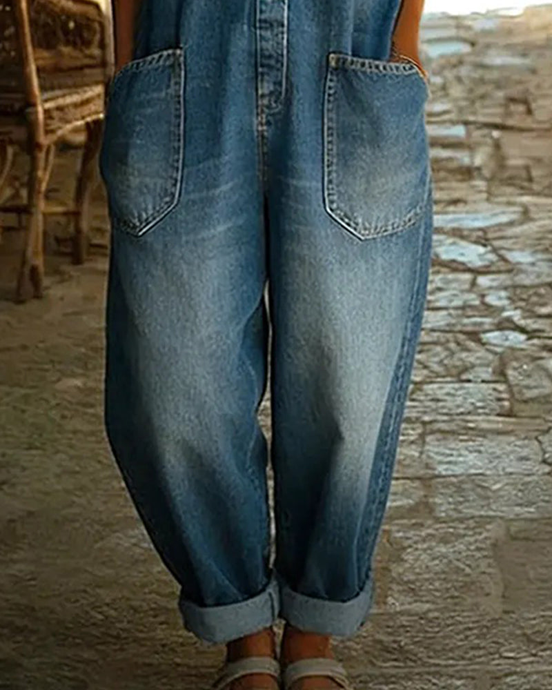 Kombinezon Swobodny Kieszeń Denim