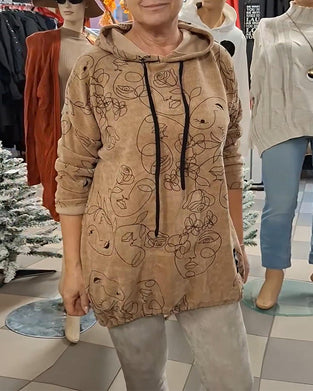 Hoodie Luźny Fason Drukowany Z Kapturem