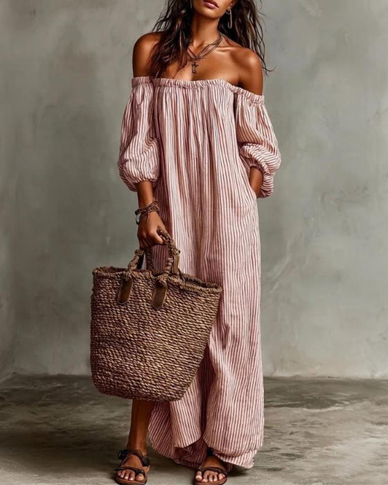 Sukienka Luźny Off-Shoulder W Paski