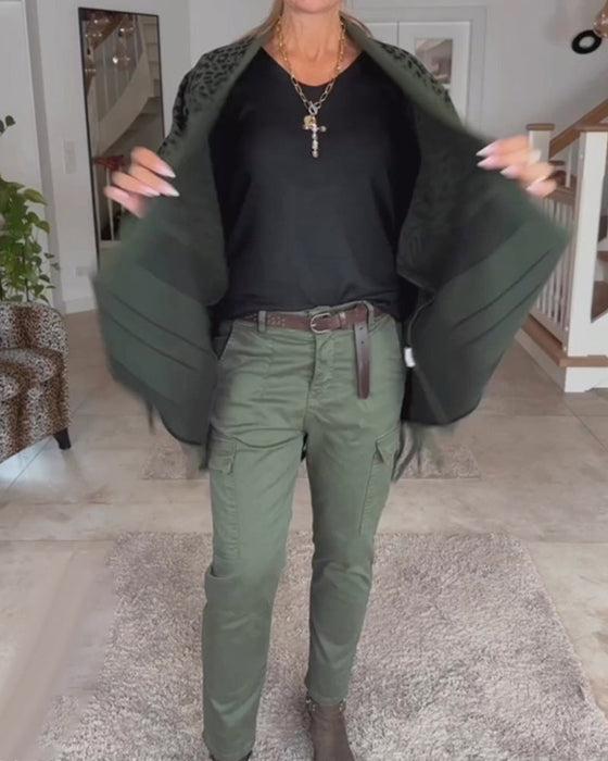 Kardigan z długim rękawem i nadrukiem w panterkę