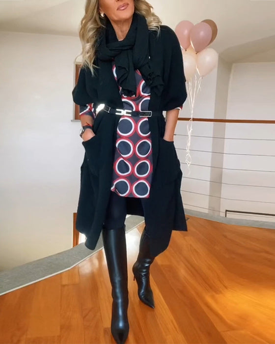 Jednolity kolor kardigan z kieszenią