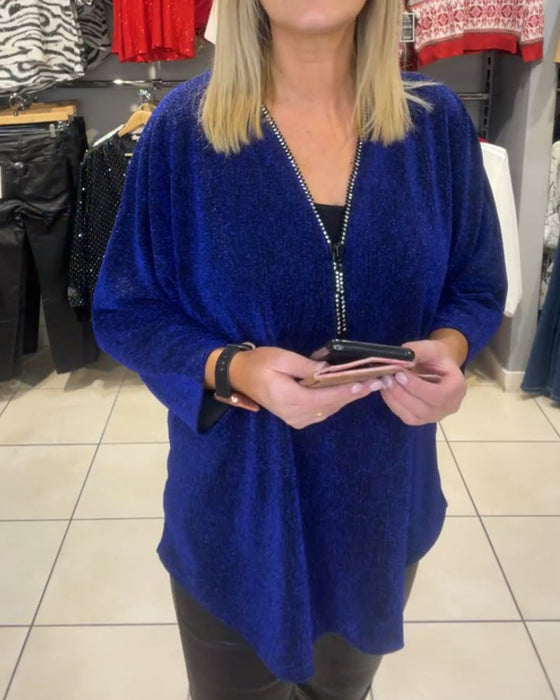 Swobodna bluzka z długim rękawem i zamkiem błyskawicznym