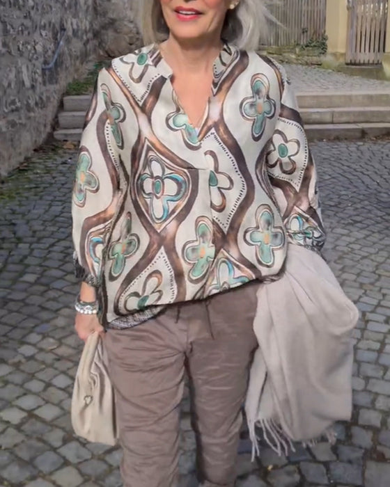 Bluzka w stylu retro z długim rękawem