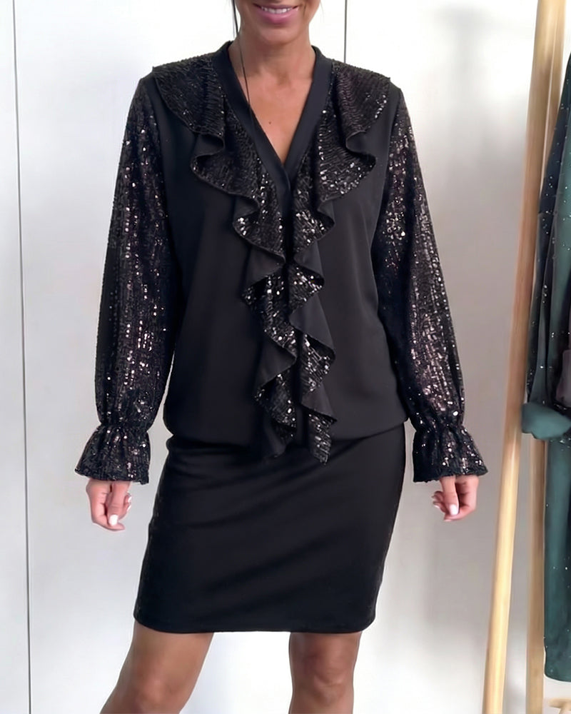 Sukienka Falbanki Dekolt V Pawie Oczka