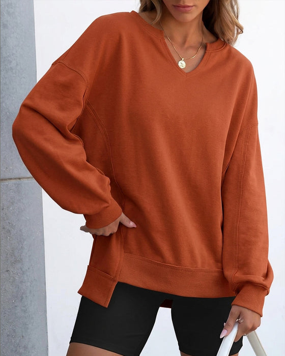 Bluza Mały Dekolt V Luźna Stylizacja Długie Rękawy