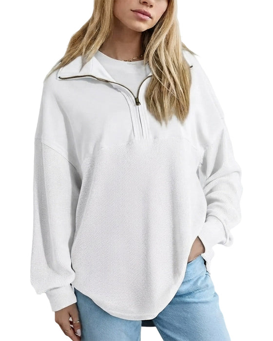 Sweatshirt Pół Zamek Błyskawiczny Wafel Patchwork