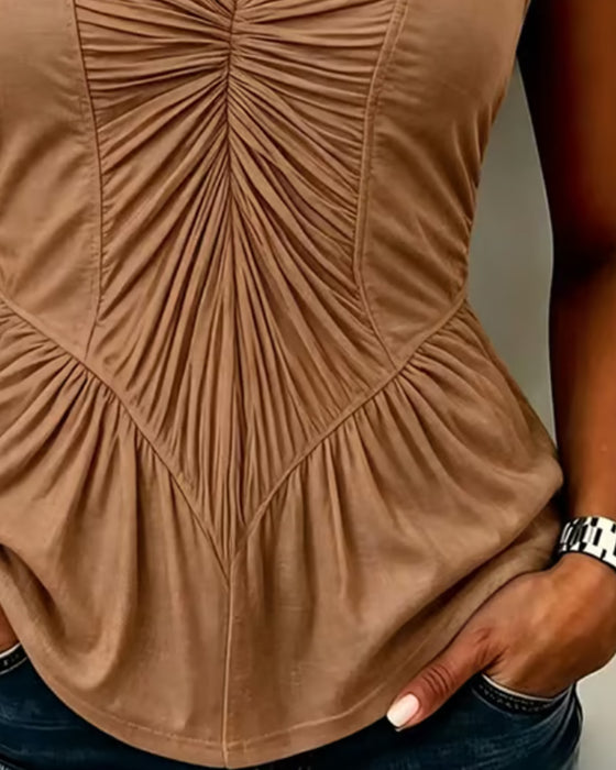 Top Na Ramiączkach V-Neck Marszczony Patchwork