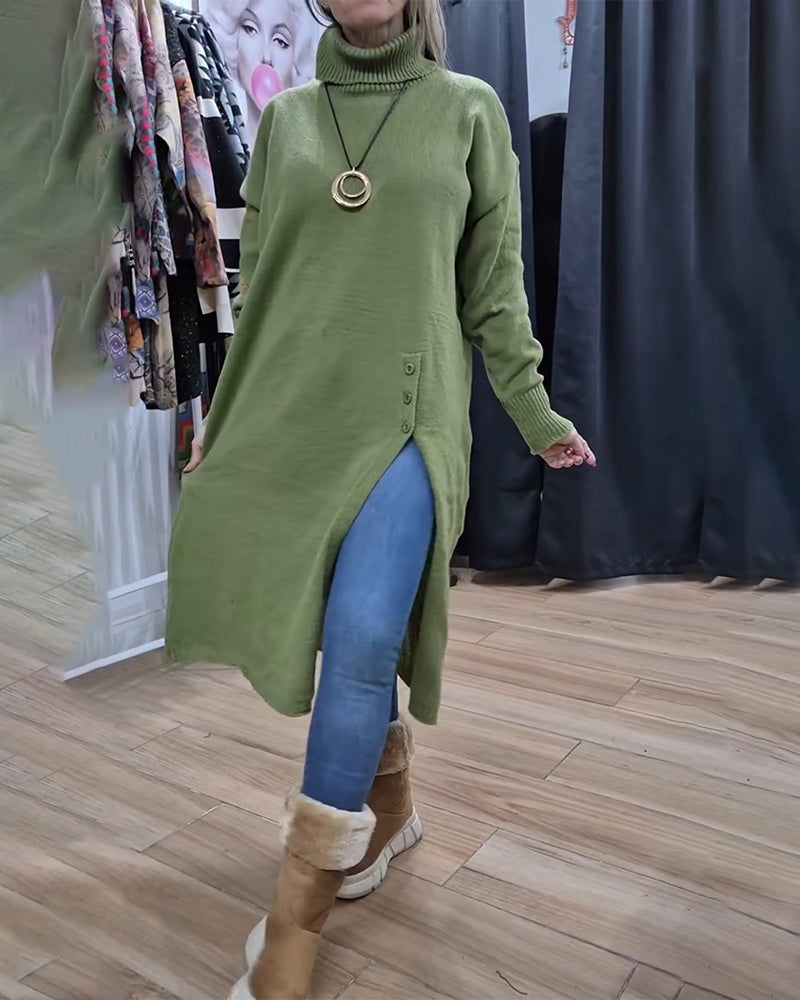 Sweter Golf Guzik Rozcięcie Długi