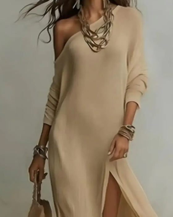 Sukienki Off-Shoulder Krótki Rękaw Rozcięcie Długi