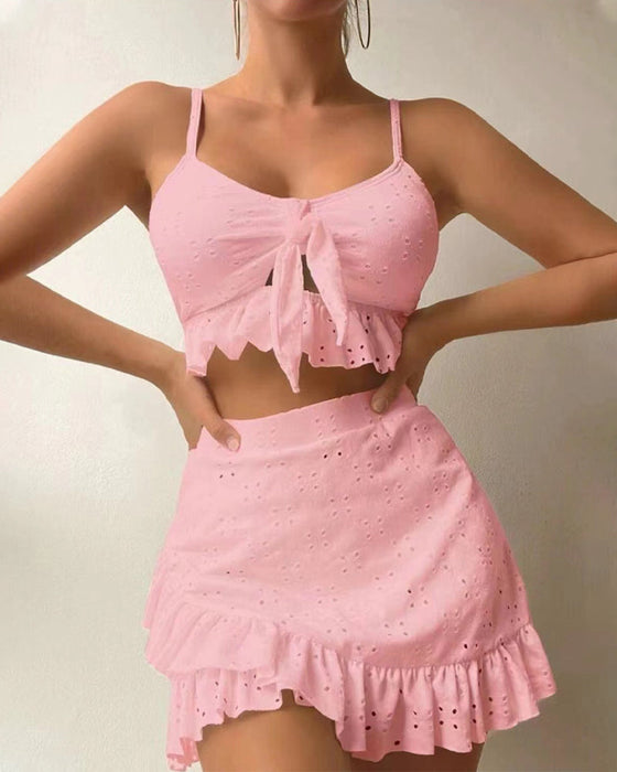 Trzyczęściowy komplet strój kąpielowy z spódniczką