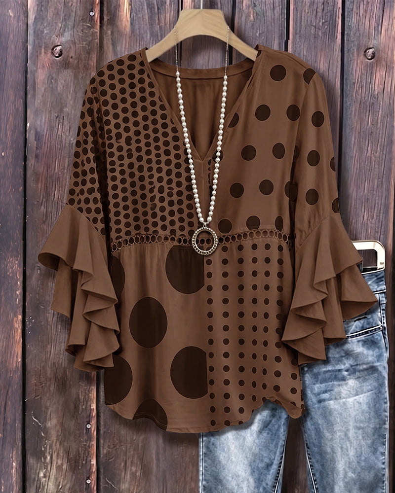 Bluzka Mieszana Kropka Patchwork Ruffle