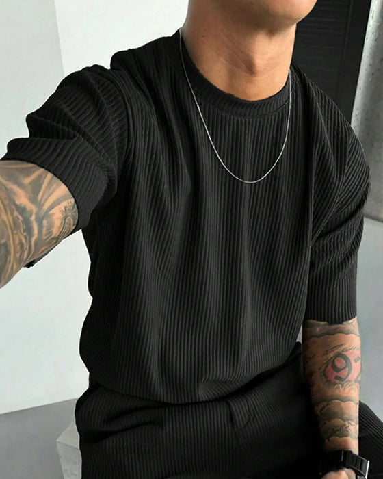 T-Shirt Żebrowany Wysoka Szyja Casual Gładki