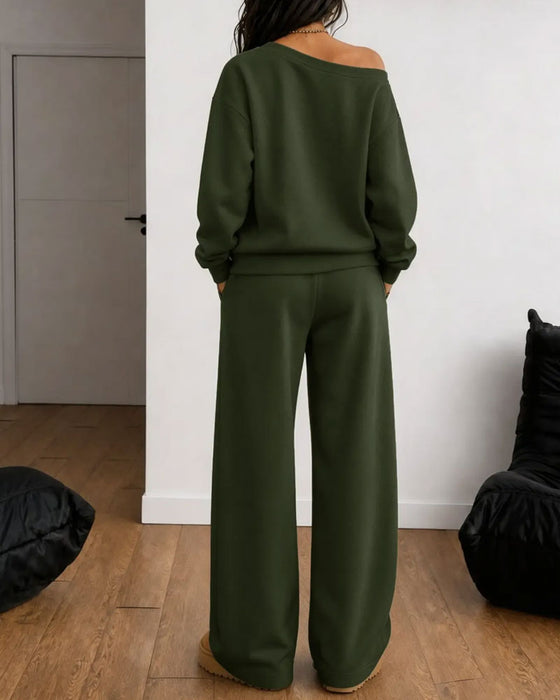 Zestaw Jedno Ramie Casual Bluza Długie Spodnie
