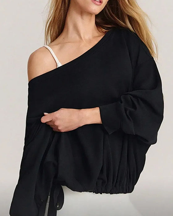 Sweatshirt Jedno Ramię Ściągacz Luźny