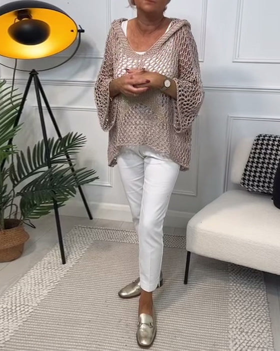 Sweter z kapturem w jednolitym kolorze z wycięciem w gwiazdki