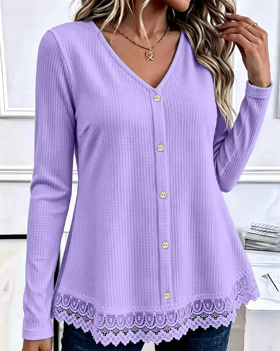 T-Shirt Długi Rękaw Wafel Patchwork