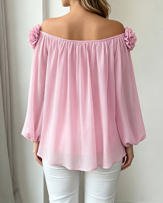 Top Off-Shoulder Rozeta Rozkloszowany