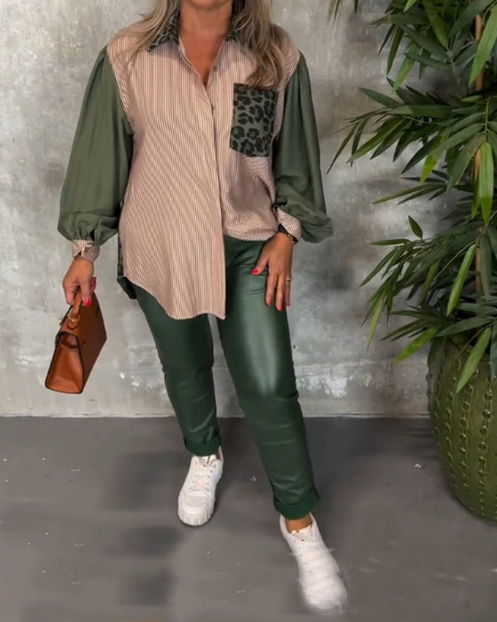 Koszula z rękawami typu lampart w panterkę