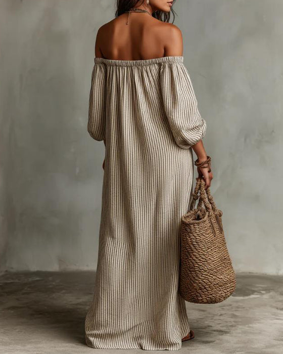 Sukienka Luźny Off-Shoulder W Paski