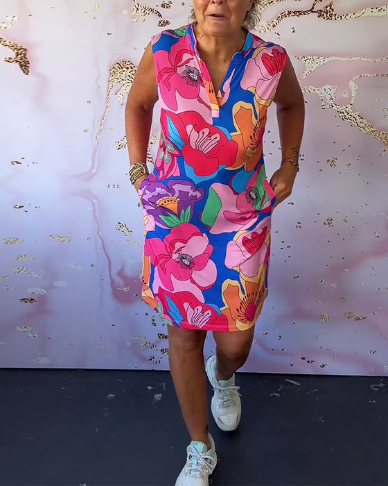 Sukienka bez rękawów w kwiatowy wzór