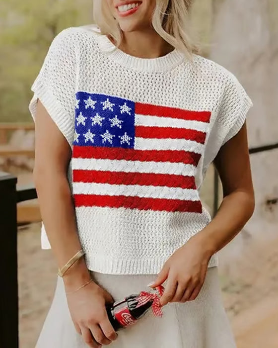 Sweter Wzór Flaga Okrągły Dekolt