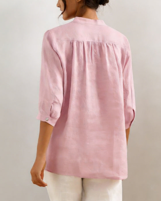Bluzka Casual Bawełna Jednokolorowy Dekolt V