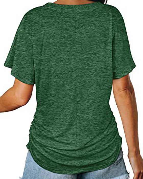 T-Shirt Plisowany Jednokolorowy Dekolt W Serek