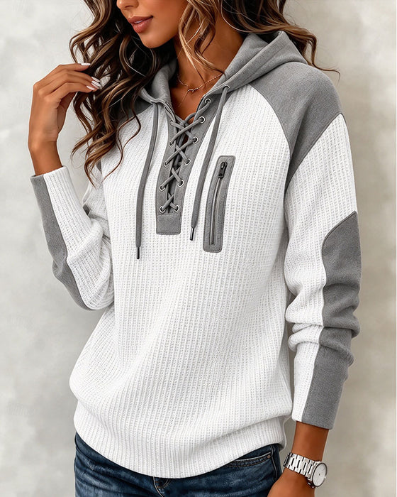 Bluza Z Kapturem Wiązanie Blok Kolorów Design