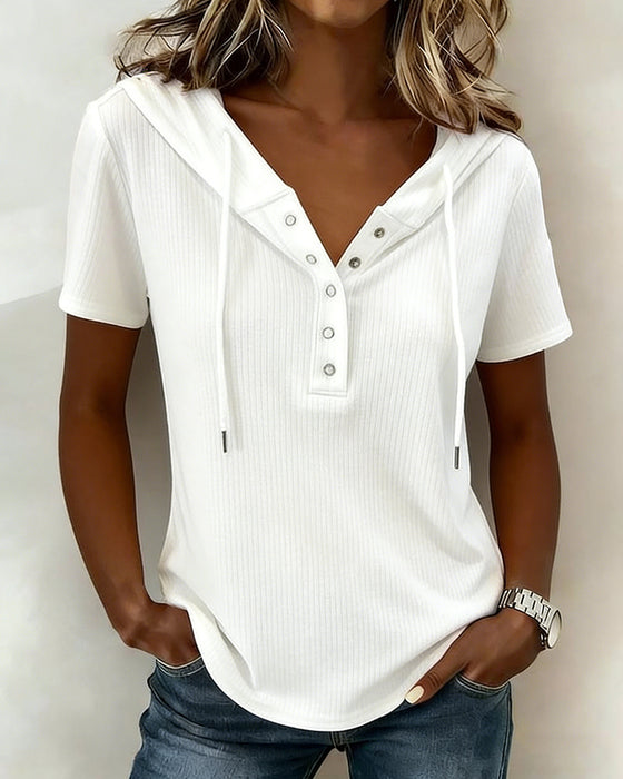 Bluza Kaptur Z Krótkim Rękawem Henley