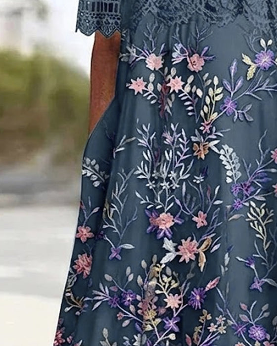 Sukienka Koronka Kwiatowy Patchwork Linia A