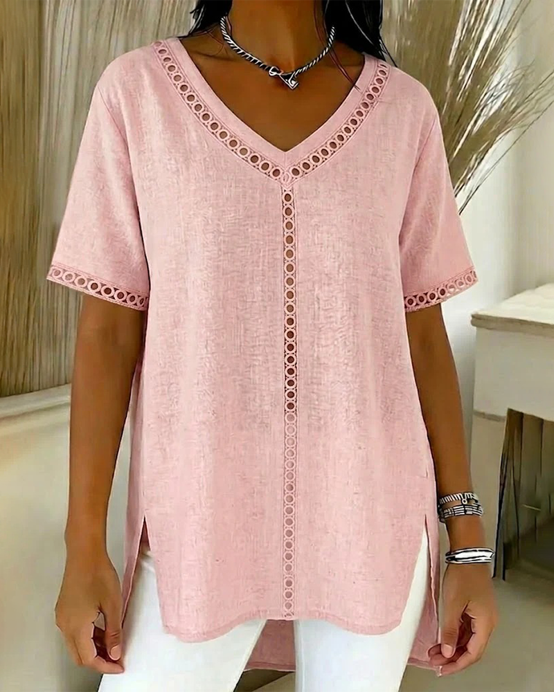 Top Wydrążony Z Dekoltem W Szyję Bawełna Len