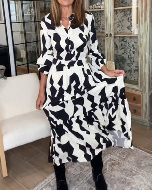 Sukienka maxi z długim rękawem i nadrukiem