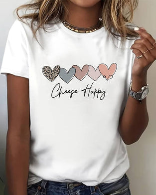 T-shirt z nadrukiem miłosnym z krótkim rękawem i okrągłym dekoltem