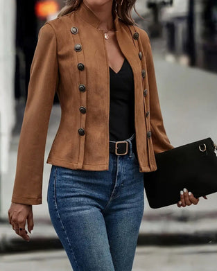 Stylowa dwurzędowa kurtka w jednolitym kolorze