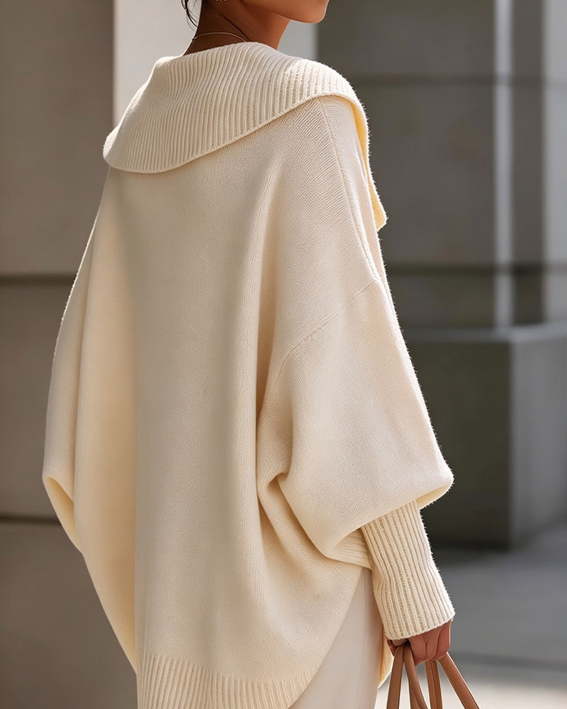 Sweter Nieregularny Klapy Jednokolorowy