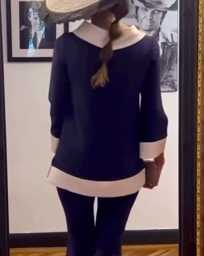 Swobodny, luźny top w kontrastowym kolorze ze stójką