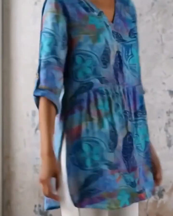Top V-Dekolt Drukowany Casual