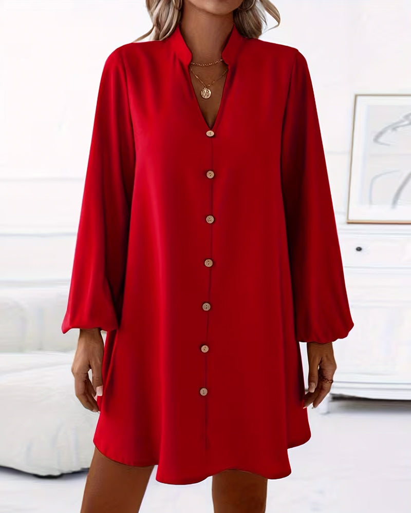 Sukienka Dekolt V Długi Rękaw Jednorzędowa