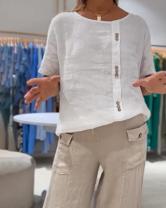 Koszulka Luźna Casual Z Guzikiem