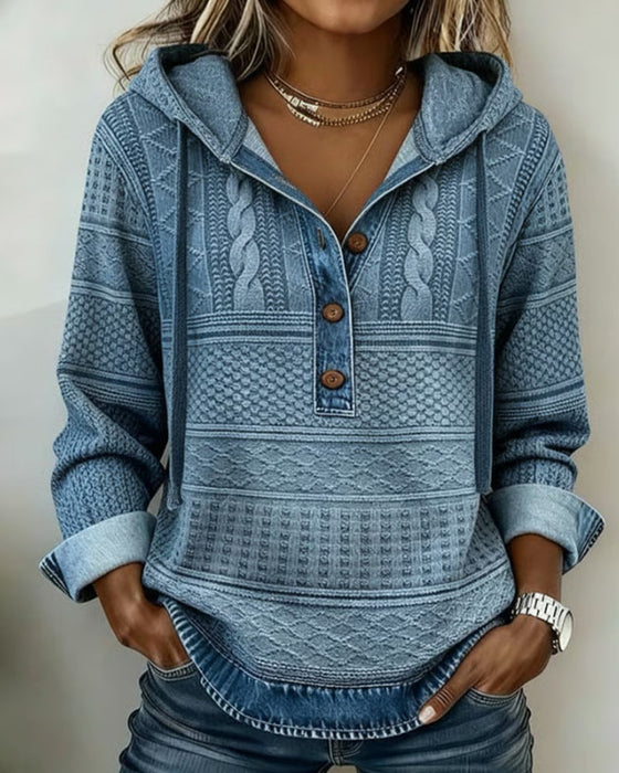 Bluza Z Kapturem Z Dżinsu Z Wzorem Warkocza I Detalami Patchwork