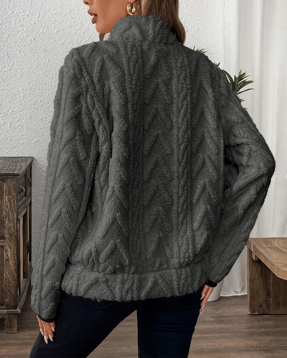Bluza Z Klapami Zipper Przód Welurowy