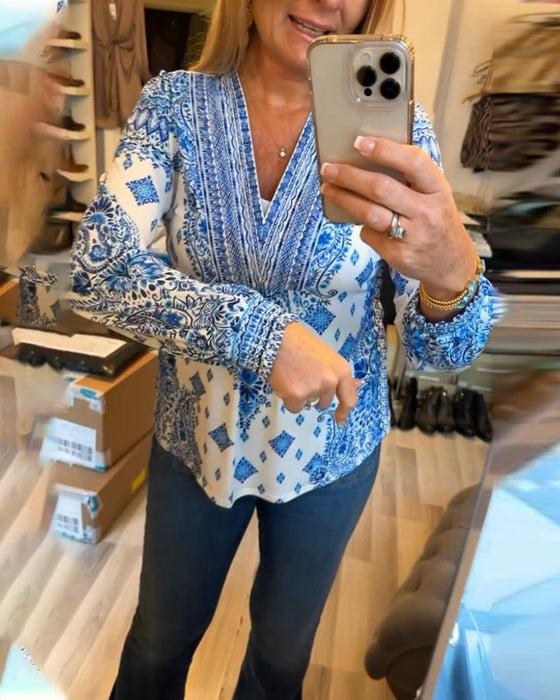 Bluzka z nadrukiem i dekoltem w kształcie litery V