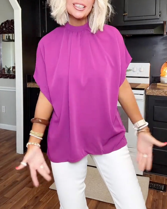 Bluzka Mock Neck Luźny Gładki