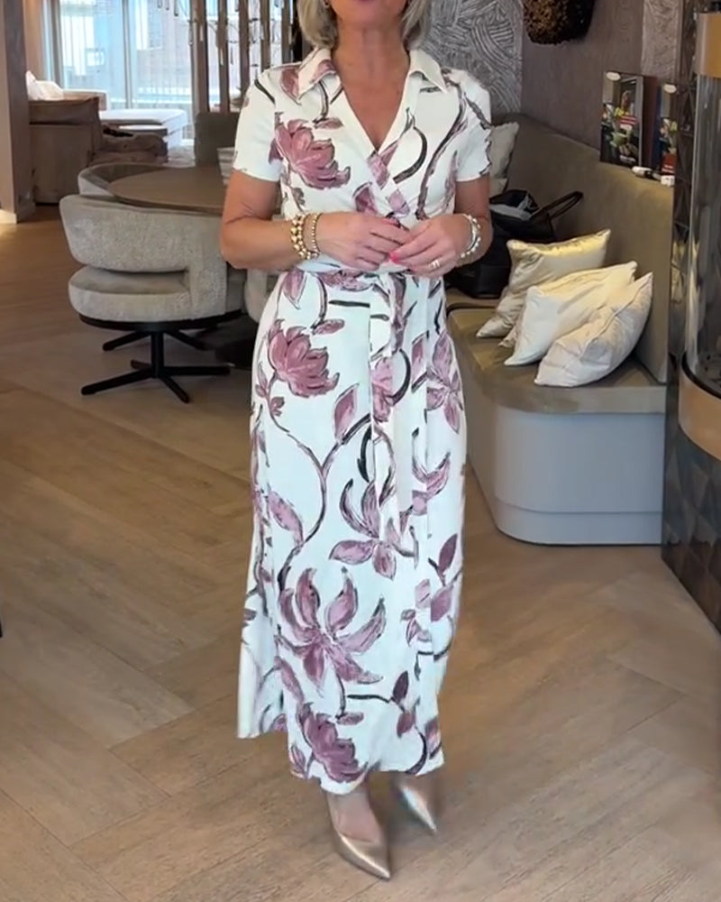 Sukienka Kwiatowy Nadruk Z Dekoltem W Szyję